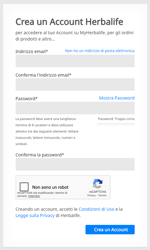 Herbalife registrazione Cliente Privilegiato